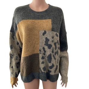 Leopard Patchwork Sweater - Gray and Gold